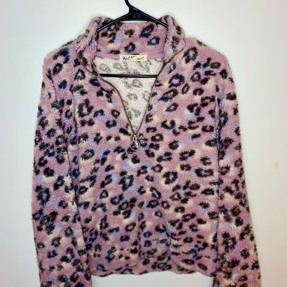 Leopard print half zip sweater